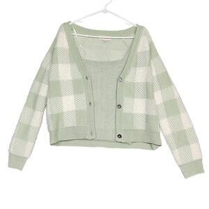 Willow & Wind 2 Piece Cropped Sweater and Tank Top‎ Set Medium Green Plaid